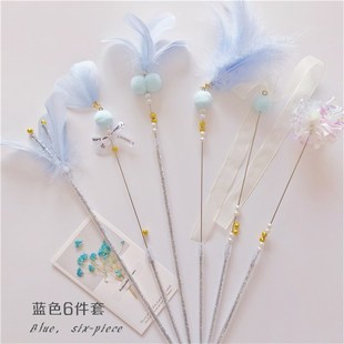 七只猫轻奢仙女羽毛逗猫棒组合长杆铃铛流苏耐咬猫咪斗猫玩具包邮