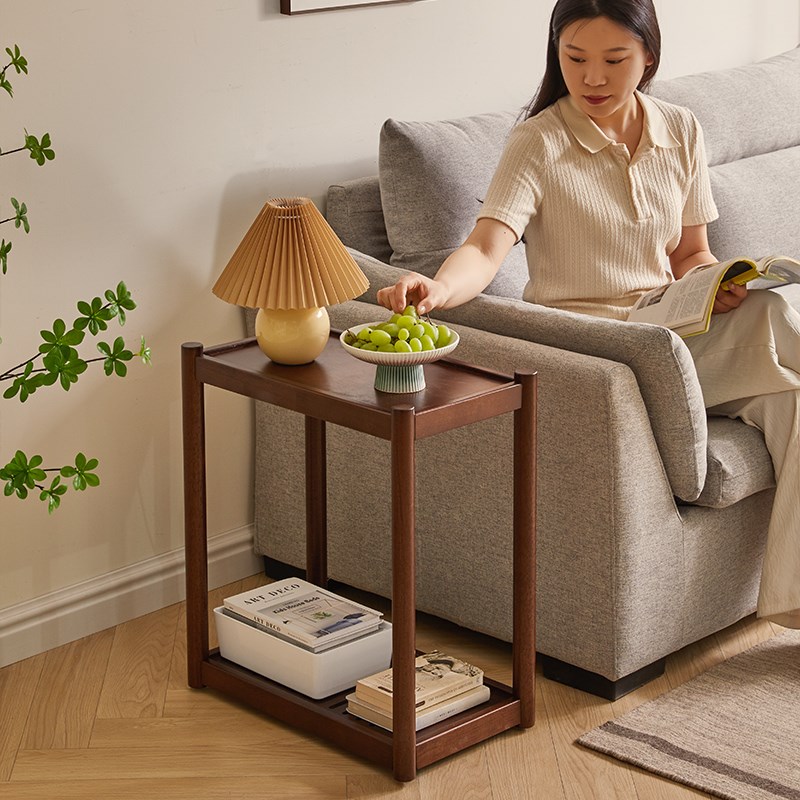 实木边几小桌子可移动角几收纳置物架带轮小推车客厅花架沙发边桌