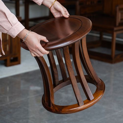 新中式实木鼓凳茶桌凳子禅意书房家用矮凳客琴凳厅圆凳板凳换鞋凳