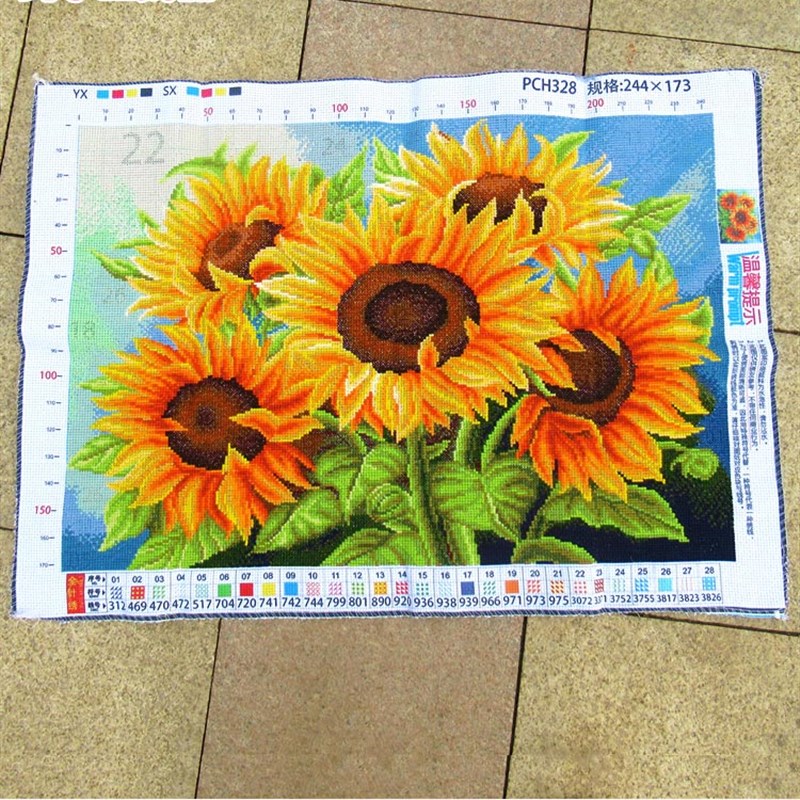 2023新款线绣十字绣成品纯手工向日葵满绣机绣客厅卧室餐厅大小幅