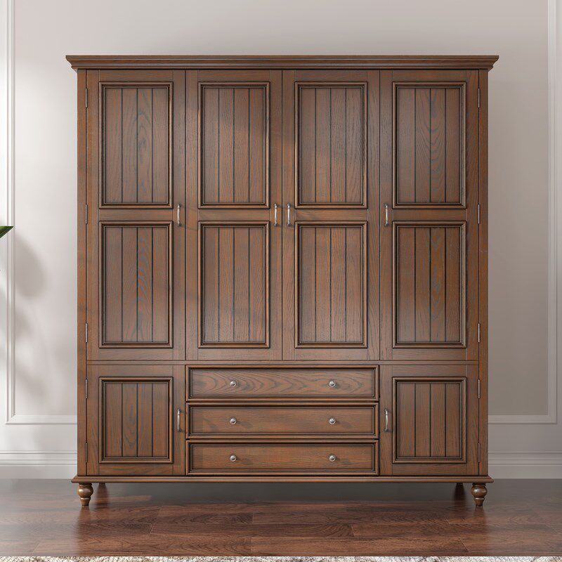 巴彼伦美式乡村实木衣柜简约复古三门四门平开门家用卧室整墙衣橱