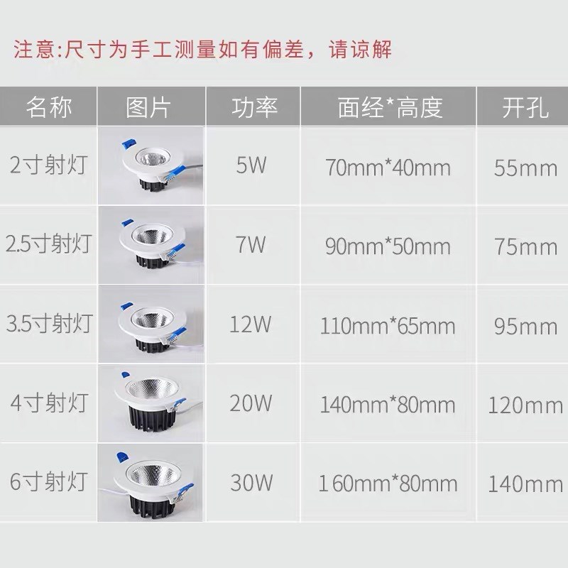亮led射灯cob天花灯嵌入式牛眼灯吊顶聚光灯5w7w12w20w30w孔灯