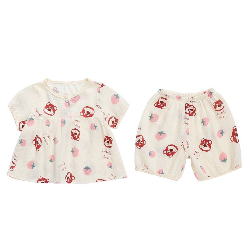 纯棉纱布女童睡衣2025新款夏季薄款草莓熊宝宝女孩儿童家居空调服,童装/婴儿装/亲子装,家居服连体衣,淘宝优惠券,粉丝福利购,淘宝优惠卷