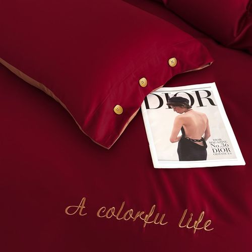 轻奢高级感100S红色四件套结婚床上用品全棉喜被婚庆简约高端婚嫁