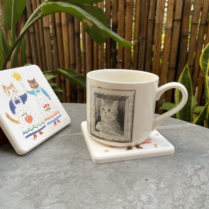 树下盒 日式森系复古裙子猫咪硅藻泥杯垫方形隔热防烫卡通餐垫 - 封面