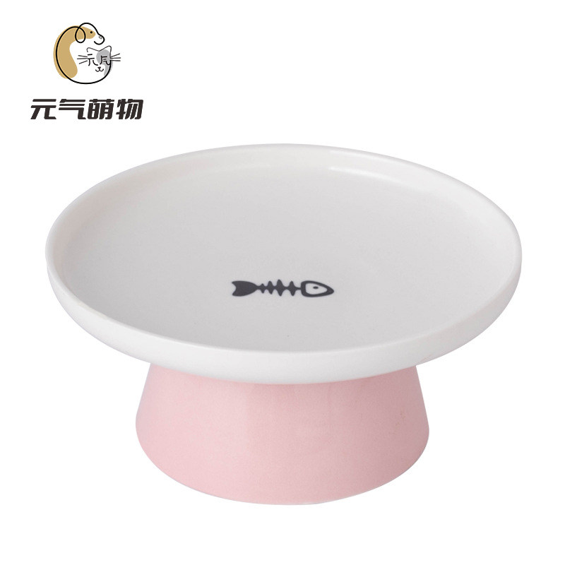 猫碗高脚护颈陶瓷碗猫咪碗预防黑下巴亮光色釉陶瓷宠物碗小型狗碗