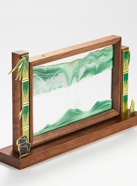 马鹿节节高升竹子高档摆件流沙画高端大气办公室客厅玄关装饰礼物