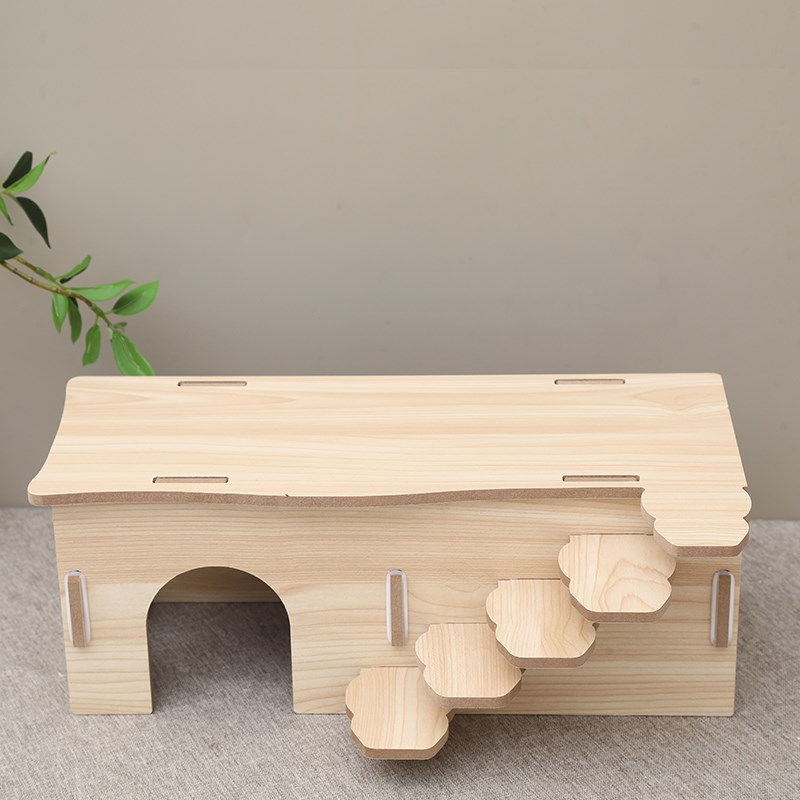 仓鼠躲避窝实木阶梯两居室花枝鼠多居室楼梯平台金丝熊攀爬木房子