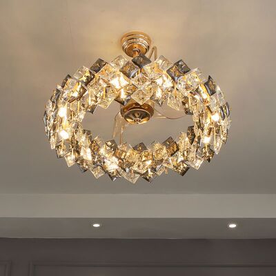 轻奢水晶风扇灯中山工厂无叶变频摇控餐厅卧室北欧豪华客厅吊扇灯