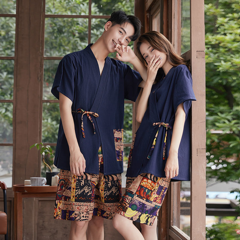 男女纯棉汗蒸服浴服日式和服家居服睡衣系带开衫桑拿足疗按摩服