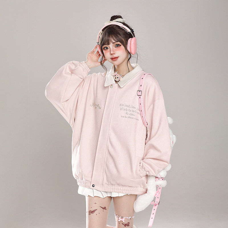 春季麂皮绒棒球服外套女