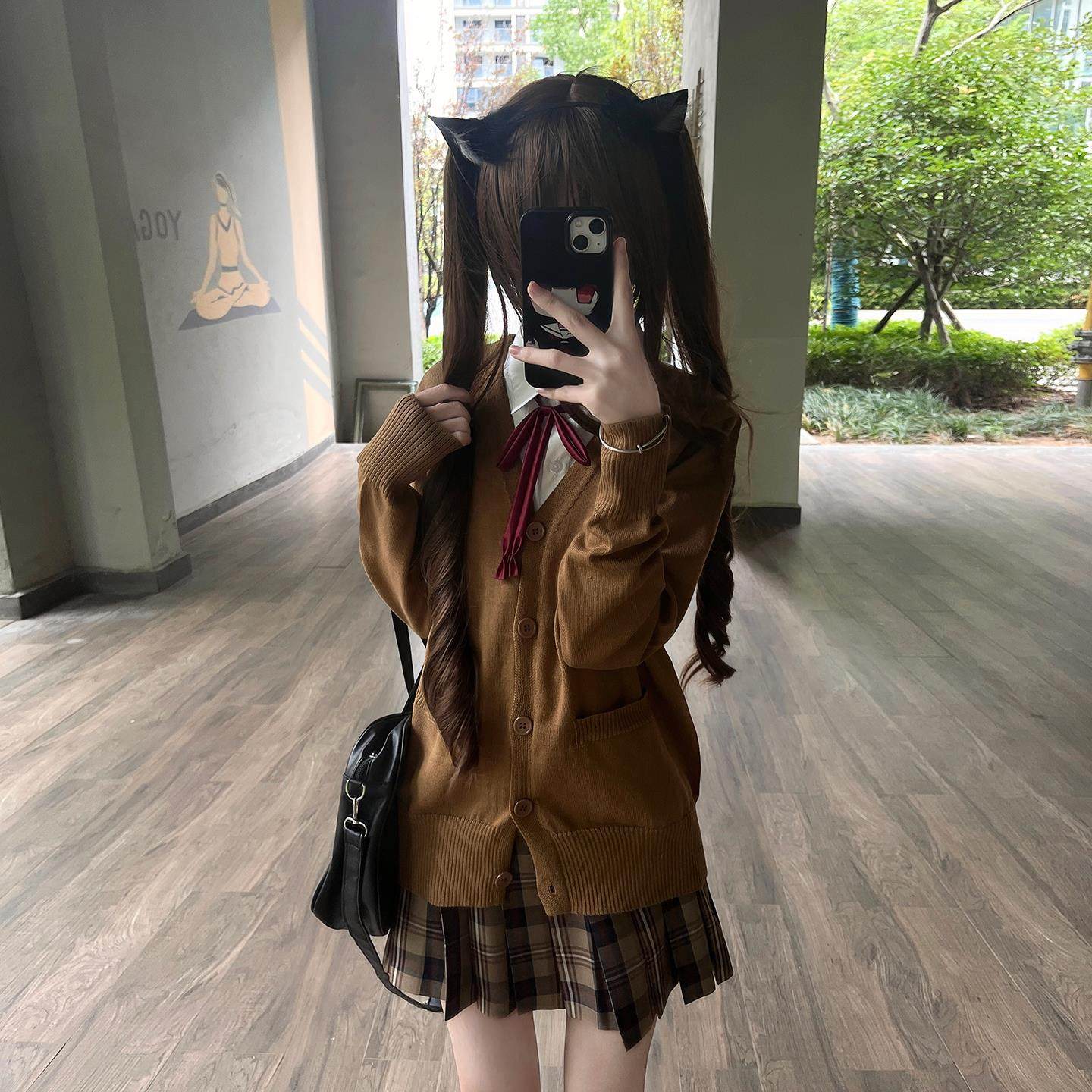 春野奈正版JK制服秋冬套装格裙长袖毛衣开衫学院风校供软妹原创