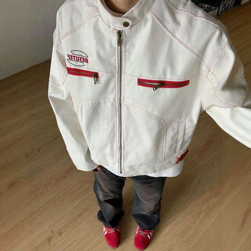 美式痞帅短款皮衣外套男春秋潮牌高级感男装机车服刺绣立领夹克男