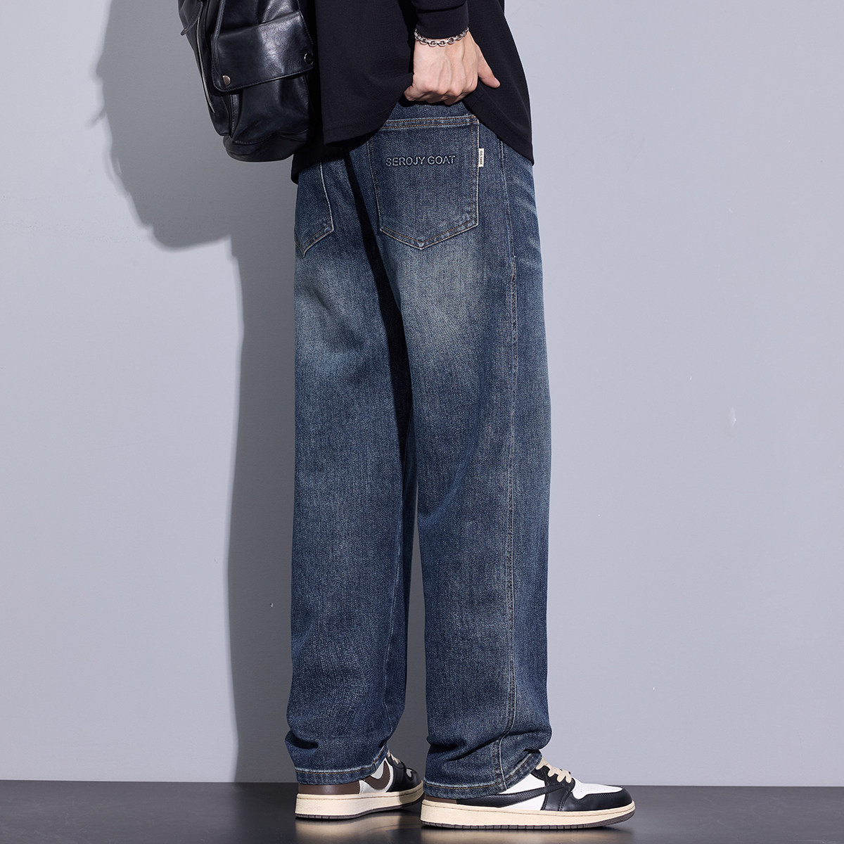秋季牛仔裤男款秋冬2025新款潮牌松紧腰抽绳宽松直筒超火爆款长裤
