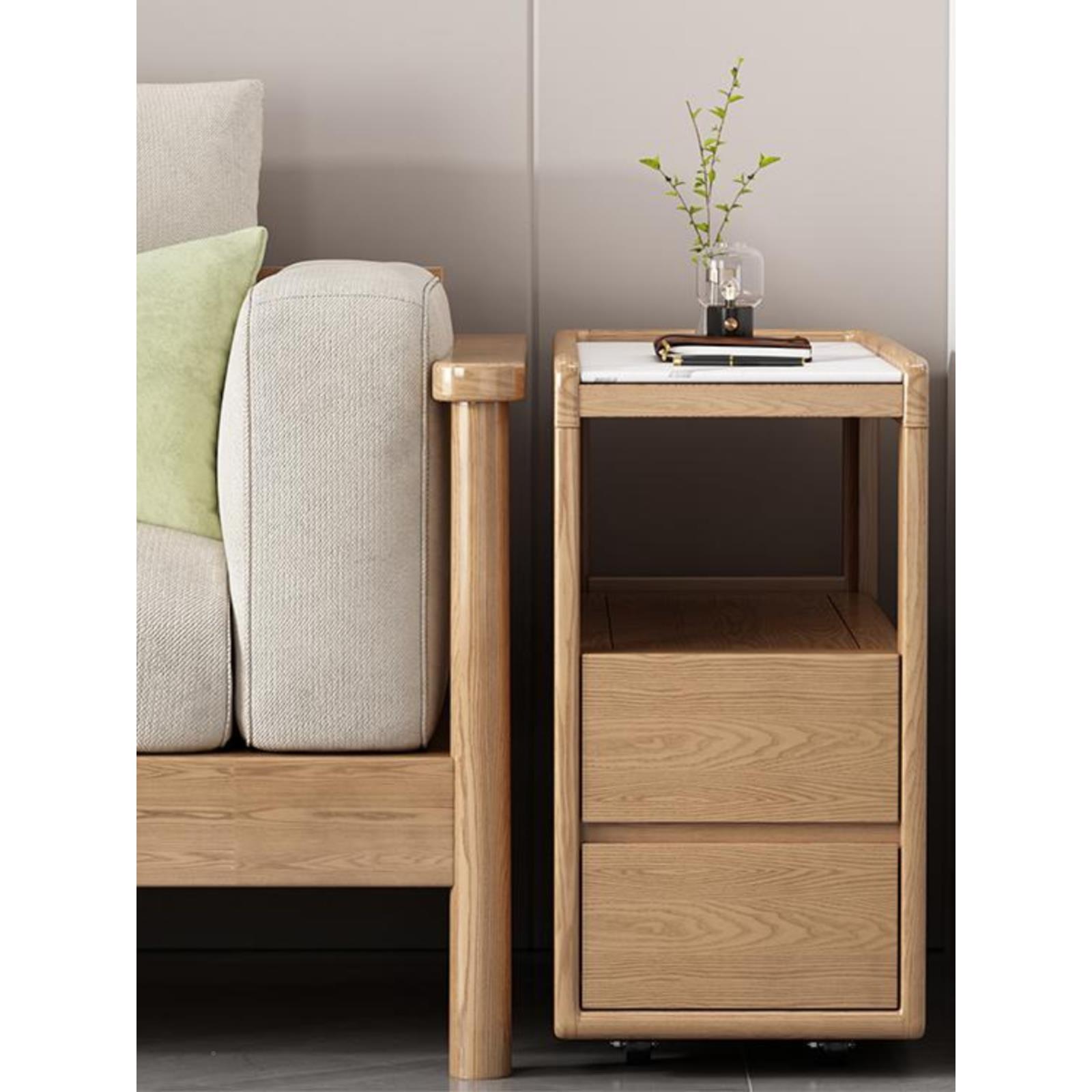 木沙发边柜北美实橡木侧柜#0 工厂移带轮可动小茶岩桌客厅现代简