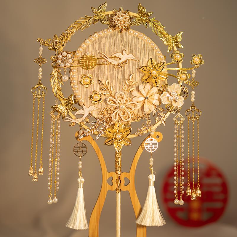 新喜娘结婚出新中式古风香槟色高级扇团扇diy材料包婚礼嫁OGK手捧