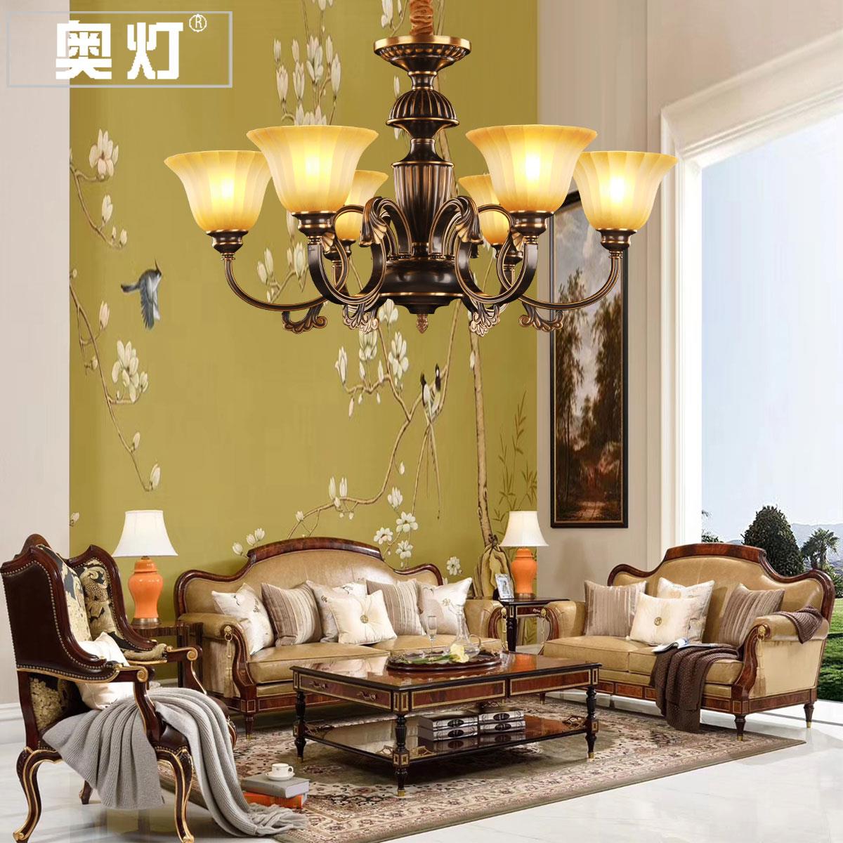 奥1763A欧式全铜吊灯客厅灯复灯大气卧室简单餐厅6黑擦金头古吊灯