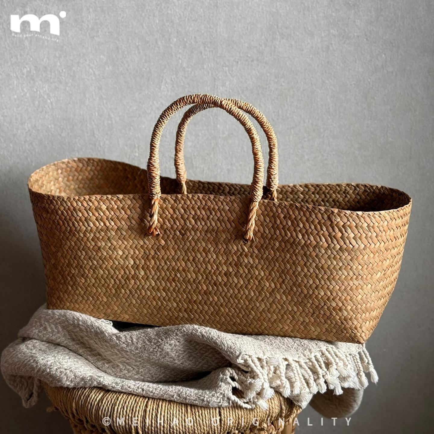 ins天然家海草手工编织手提收纳篮篮礼篮买品菜篮子用花单美皓肩