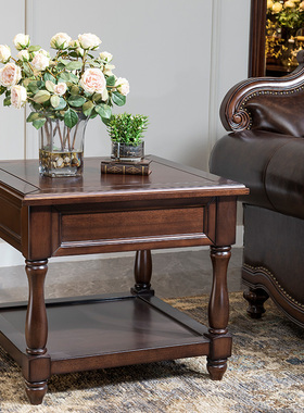 美式实木角几边几柜客厅胡桃木正方形沙发电话几欧式储物家具