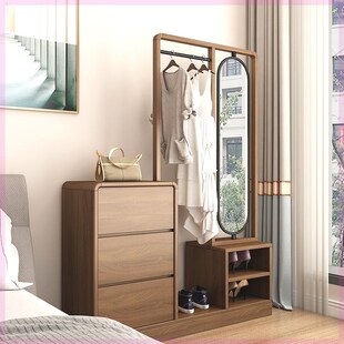 中式实木斗柜挂衣架一体全身镜卧室收纳柜衣帽架客厅家用抽屉柜子