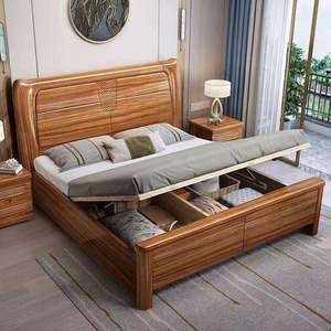 乌木实木床新中式1.简米双人床现代约1.5米婚床主金卧高箱8储828