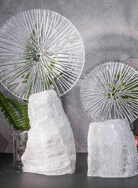 北欧轻奢玄关摆件透明天然居黄石铜SF20018家装饰品设计晶空间桌