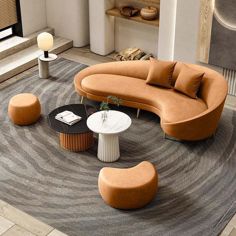 轻奢布艺沙发酒店服装店休息区弧形小沙发家用小户型科技布沙发椅