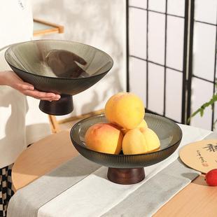 新盘款 用客厅茶几果盆高 复实木底木质底座座高脚家玻古璃水果中式