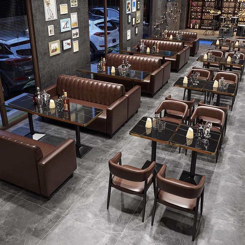 复古餐酒吧卡座定制小酒馆清吧转角U型靠墙沙发R奶茶店咖啡厅桌椅