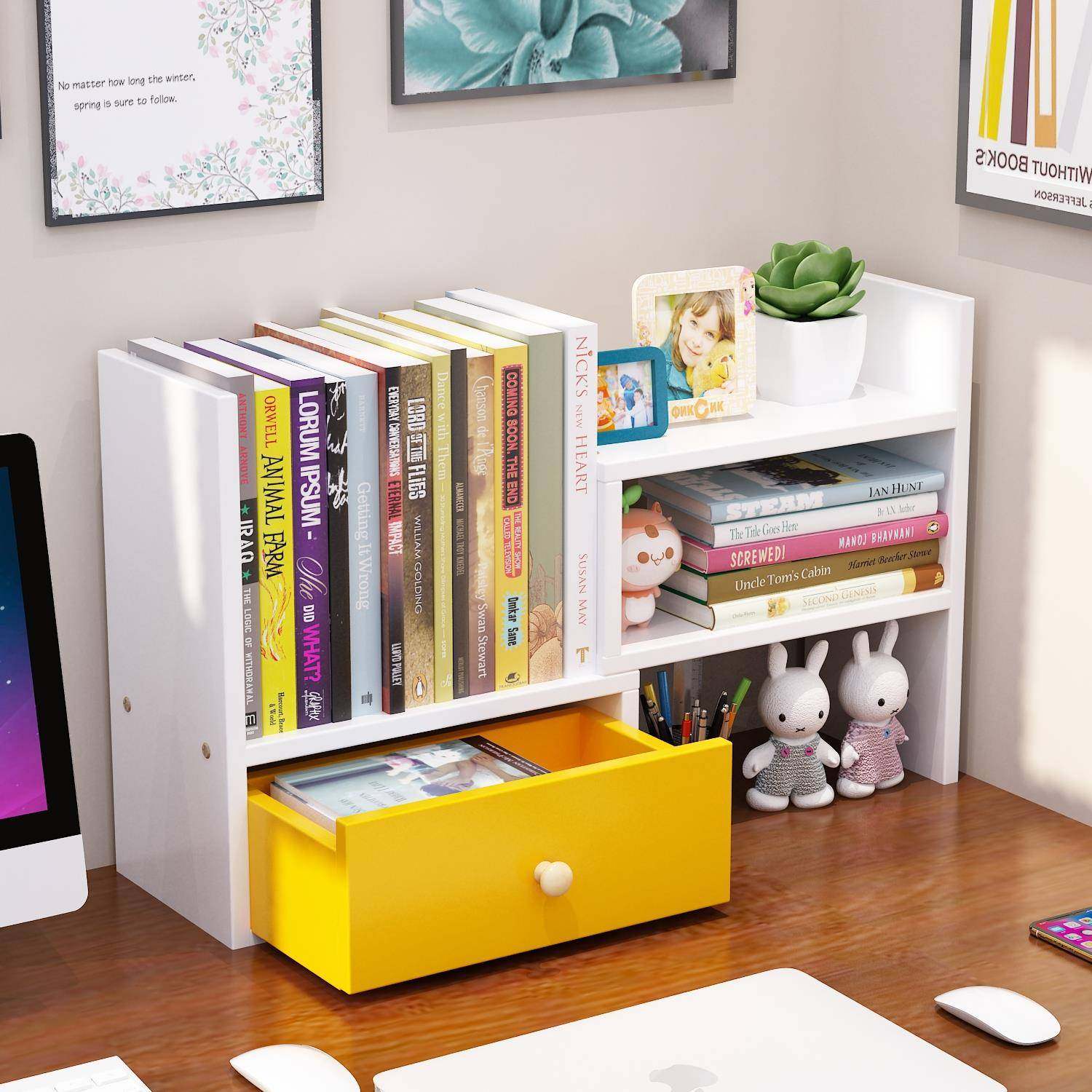 简易桌儿童面小书架书纳桌收置物架办公室桌上学生储物TBR带宿抽