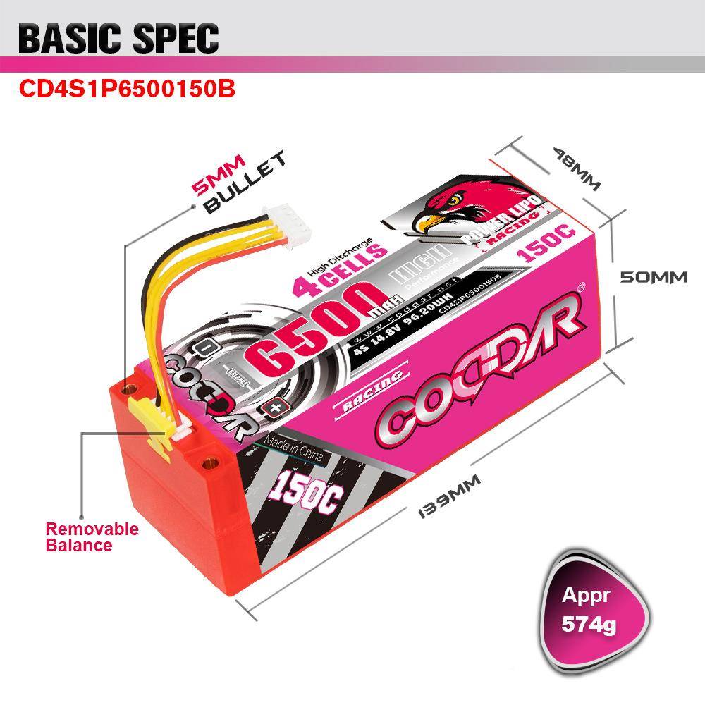 CDDARO鹰氪650mAhV4S95014.8150C香蕉插RC车模0越野遥控1/8锂电池