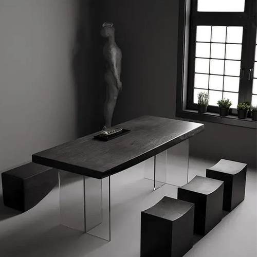 碳化木实木板餐桌柜板整板茶桌台板面板WOQ斗实木大板黑面色桌板