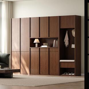 橡木实木鞋柜骨骼线家用室内胡桃色简约现代入户柜玄关鞋柜