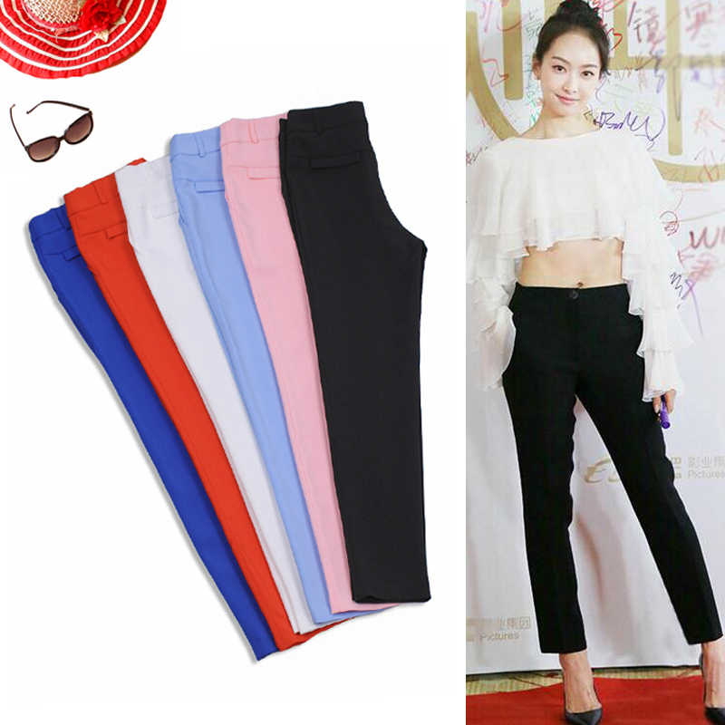 春夏装新款女裤职业西装裤浅粉色九分裤 修身包臀女西裤小脚裤622