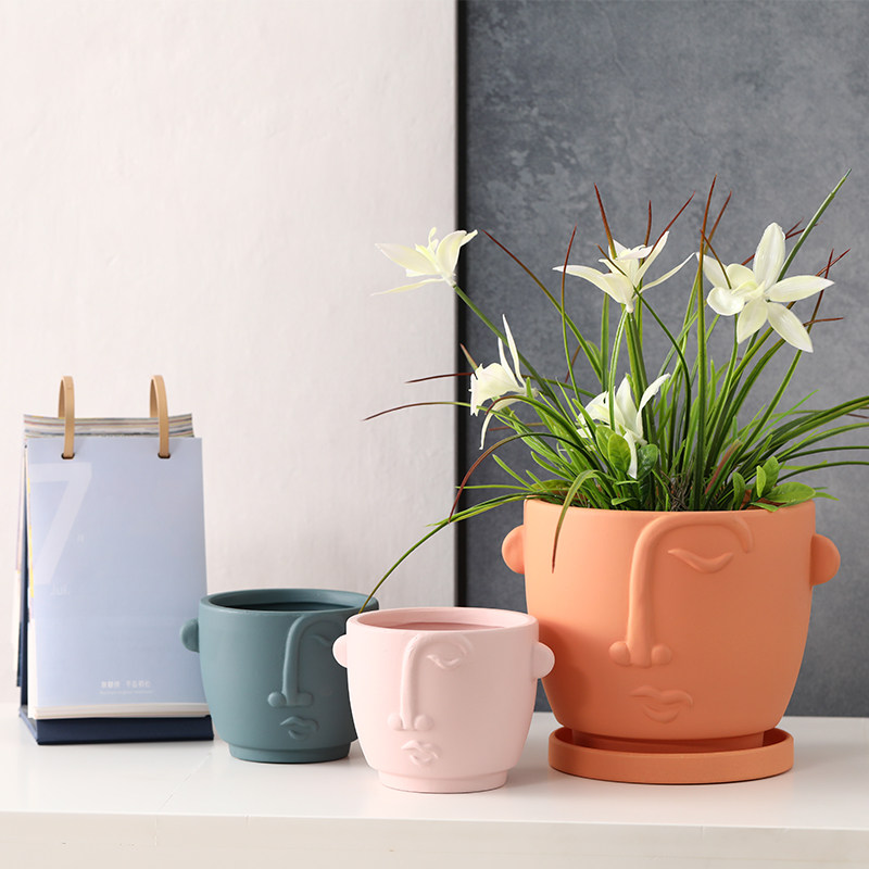 双耳人像北欧陶瓷花盆素烧陶土透气大小号绿萝月季多肉鲜花带托盘,鲜花速递/花卉仿真/绿植园艺,花盆,淘宝优惠券,粉丝福利购,淘宝优惠卷