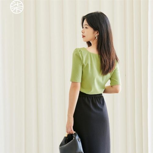 柒量一裁小个子黑色松紧腰显高显瘦直筒侧开叉半身裙子女时尚1406