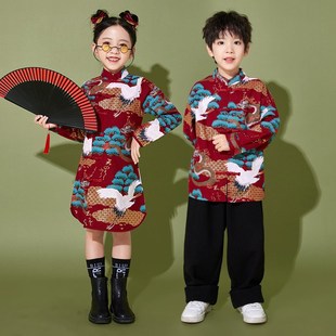 元旦儿童诗歌朗诵演出服女童旗袍汉服套装秋小学生幼儿园合唱班服