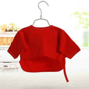 婴儿出生喜庆半背衣服夏春款新生儿大红色无骨半背宝宝上衣衣服