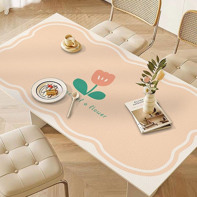 清新奶冻色防水防油免洗长方形皮革餐桌垫可裁剪轻奢高级感茶几垫