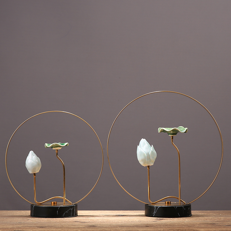 新中式创意陶瓷荷花荷叶摆件家居客厅样板房玄关书房软装饰品摆设