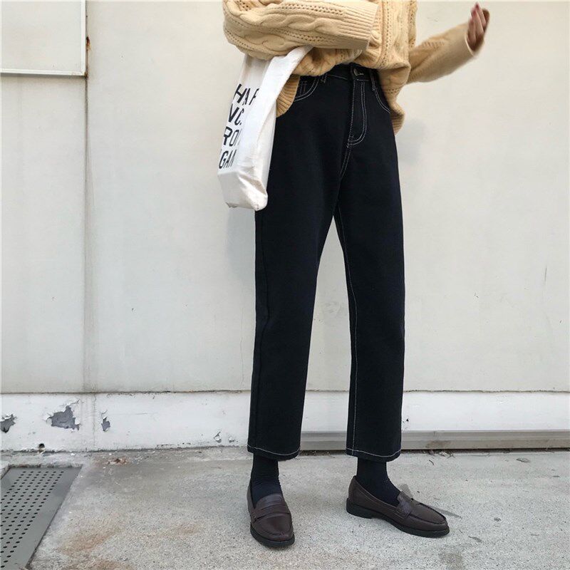 大码女装高腰牛仔裤秋季2021新款胖妹妹遮腿粗胯宽直筒裤子200斤