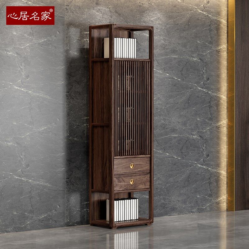心居名家新中式实木书柜两单门乌金木书房家具展示储物柜办公室