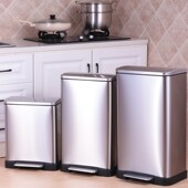 45升大号酒店餐厅办公室垃圾桶 大容量方形不锈钢脚踏桶脚踩静音