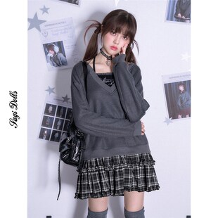 SagiDolls少女斗志 #等你下课#学院风毛针织卫衣挂脖假两件连衣裙