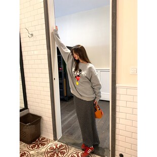 落落狷介针织半身裙秋冬款女2024年新款中长款条纹羊毛小个子裙子