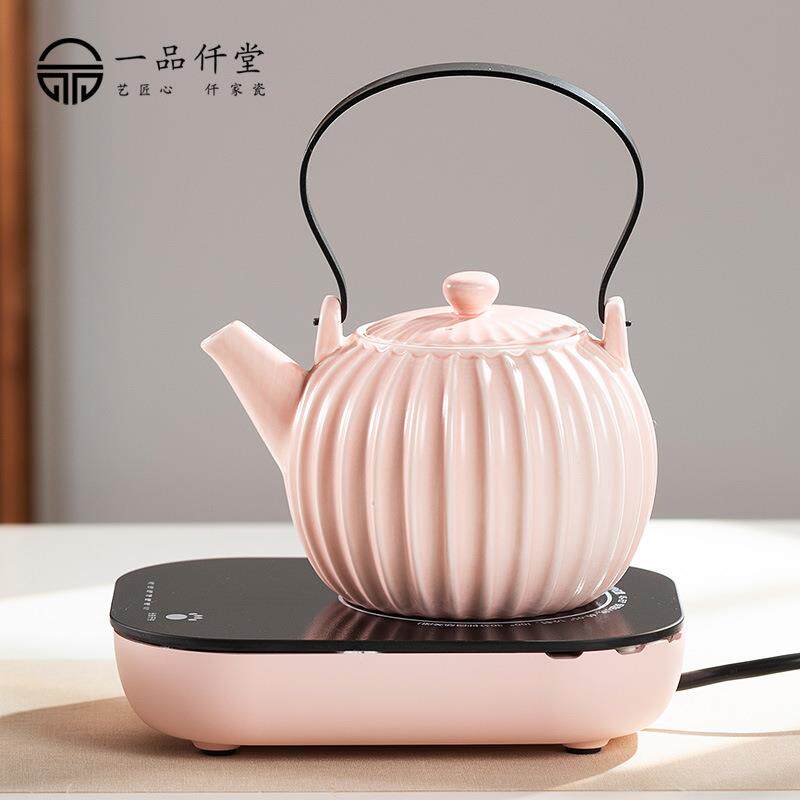 粉色煮茶器电陶炉家用办公过滤泡茶壶陶瓷提梁烧水壶茶具套装