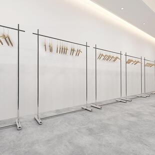 不锈钢银色加粗挂衣架服装店陈列货架女装店简约中岛落地式展示架