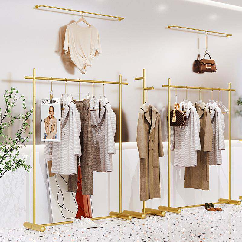 服装店陈列架女装货架落地陈列道具侧挂铁艺金色展示架韩风挂衣架