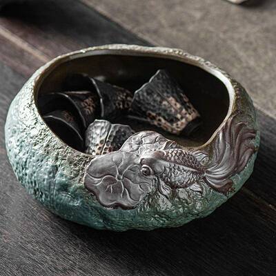 鎏金大家号洗用复古34032陶瓷鱼荷莲戏杯洗水茶盂笔洗功夫茶具茶