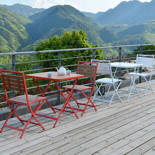 现代简约户外折叠桌商用外摆塑木户外桌椅别墅庭院休闲折叠桌椅